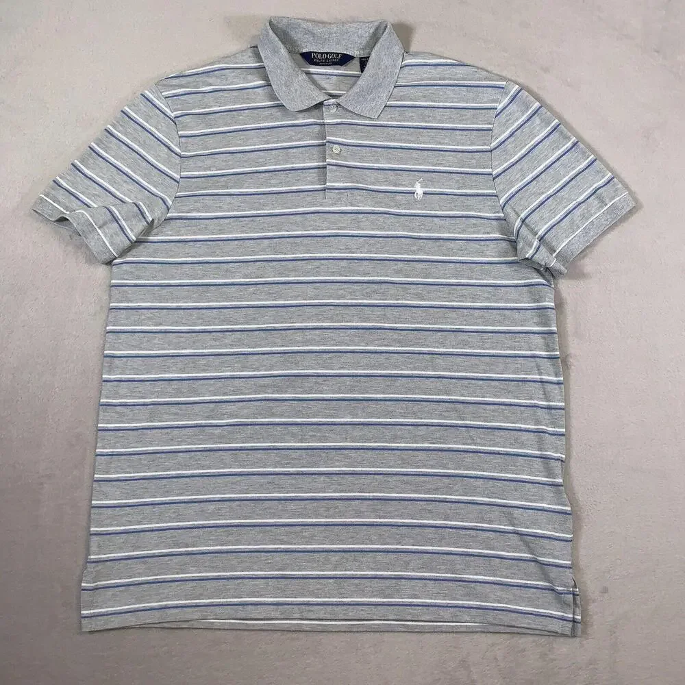 Ralph Lauren Polo Golf‎ Shirt Mens XL Gray Pro Fit Wicking Striped Short Sleeve